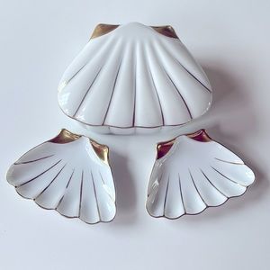 VTG 1970’s Ceramic Shell Box & Trinket Dishes